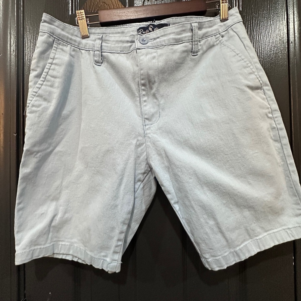 Pacific Blue Mens Chino Shorts 38 Light Blue Flat Front Stretch‎ Casual